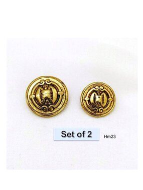 Set of 2 Vintage Shield-like Metal Buttons Metal Shank Gold-tone Rounded 18.6mm